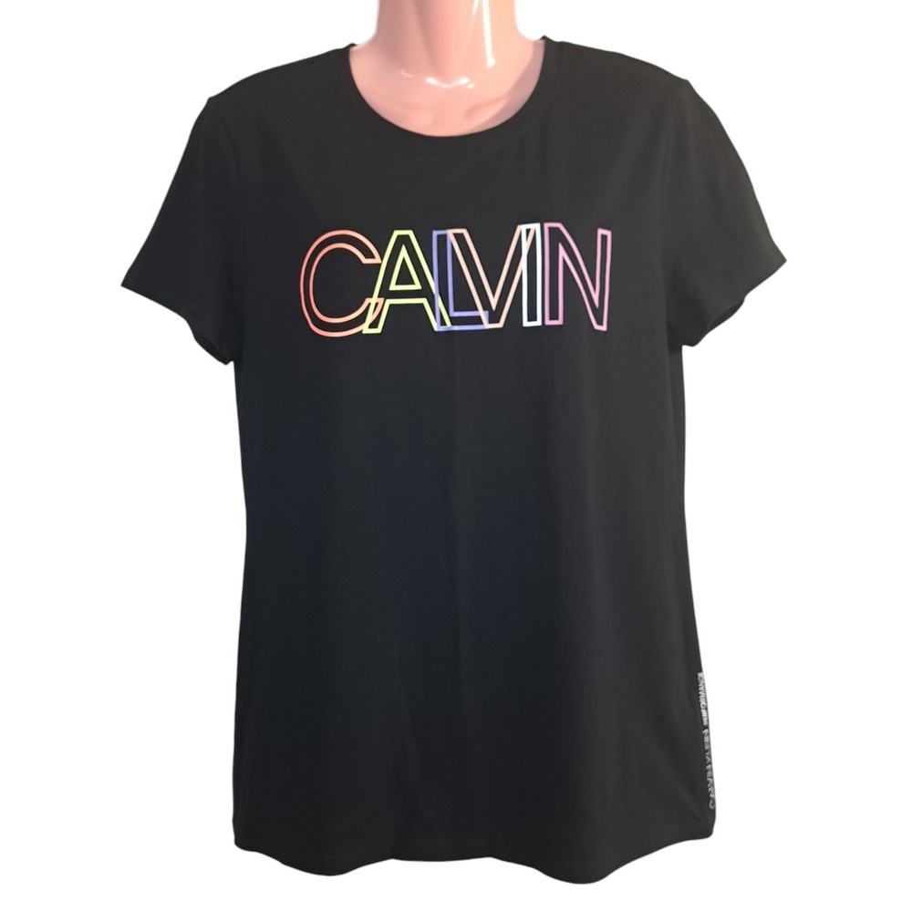 Calvin Klein Women's T-Shirt Size L/G Black/Multicolor Logo Short Sleeve